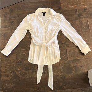 White House Black Market White Shirt with Tie Waist